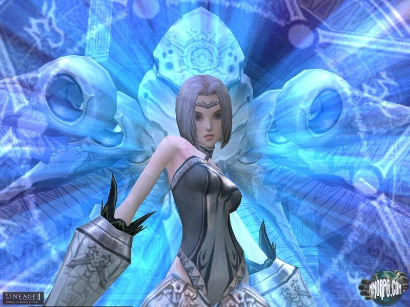 Personaje de Lineage II con efectos de habilidades mágicas