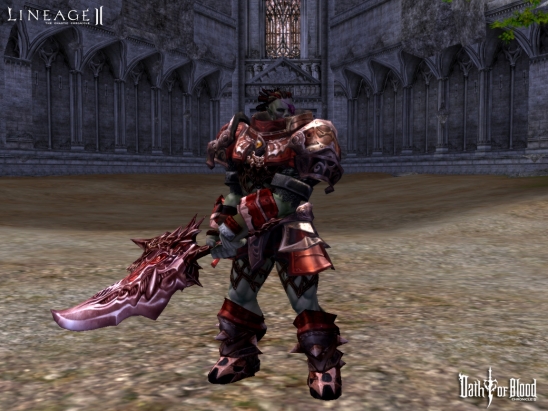 Guerrero orco de Lineage II equipado para el combate